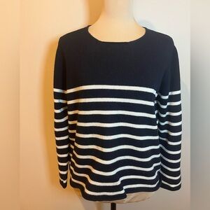 Freego Paris Designer Cashmere  Black and White Striped Crew Neck Sweater, Med